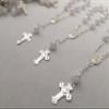 25 Pc Baptism Favors White Silver Plated Mini Rosaries Acrylic Beads/Recuerditos De Bautismo/Christening Favors/Decenarios/Decades/Finger Rosaries view 3