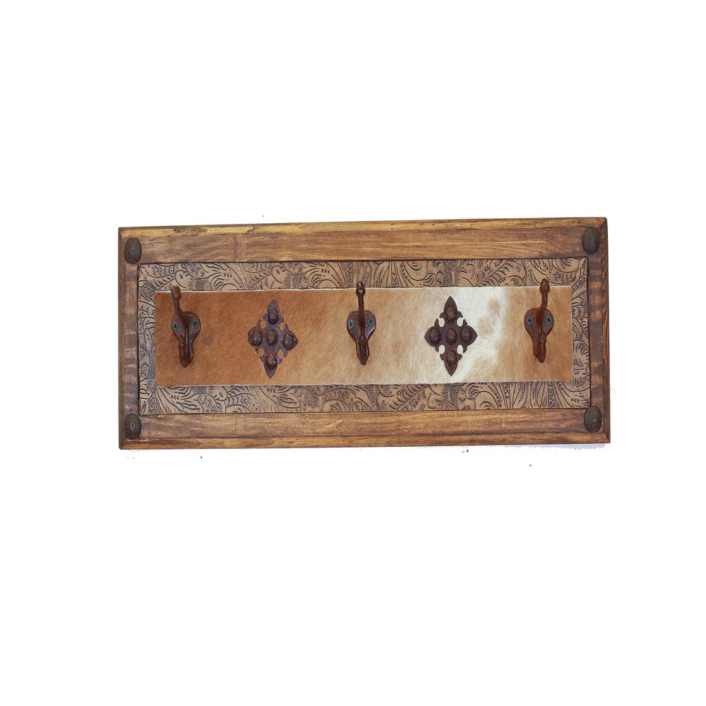Big Ranch Cowhide Leather Rustic Hat Rack