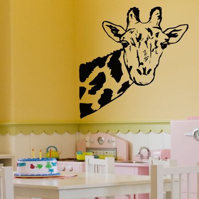 Giraffe Face Neck Wall Decal Sticker by Stickerbrand 27in X 21in. (Black) *Left to Right* - Easy to Apply/Removable. Made in The USA. No Glue Needed. Safer Than Wallpaper. #6012s-27x21-Blk