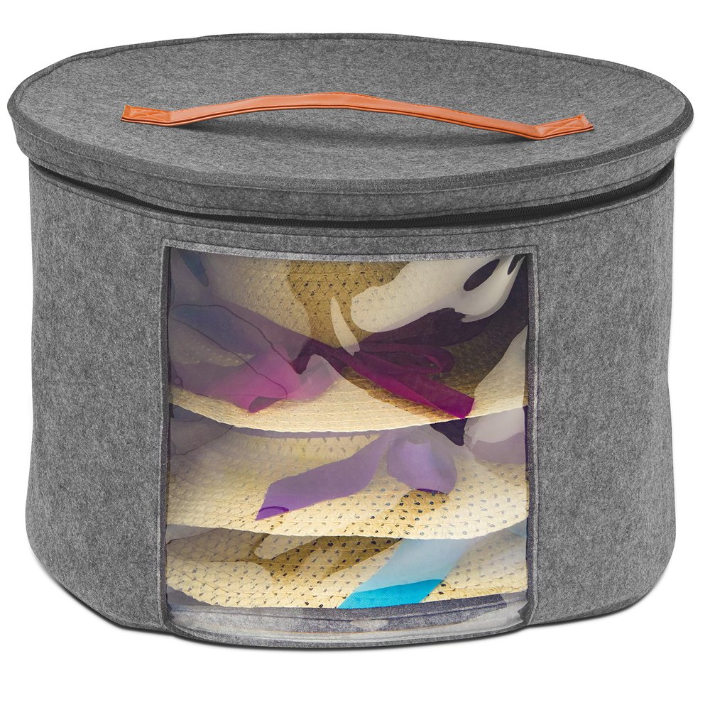 Hat Storage Box for Women and Men Travel Felt Round Foldable Sturdy Large Storage 17 x 11 Inches