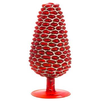 Arcadia Silk Plantation 11.5" Glass Pine Cone Table Top Red (Pack of 4)
