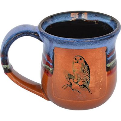 ALWAYS AZUL POTTERY Snow Owl Mug in Azulscape Glaze - Handmade Ceramic Coffee Mug - Stylish and Unique Handcrafted Artistic Drinkware - Polished Clay Cups, Great for Coffee, Tea, and Art Lovers