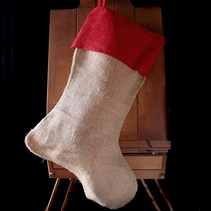 AK TRADING CO. Burlap Jute Holidays Christmas Stockings - Natural Jute Stocking with Red Cuff (10" 24" H x 14" Foot) - Pack of 6