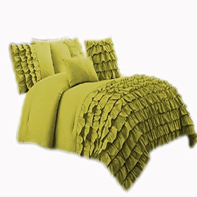 650 Thread Count 2 Piece Premium Waterfall Half Ruffle Duvet Cover Twin 100% Egyptian Cotton Sage