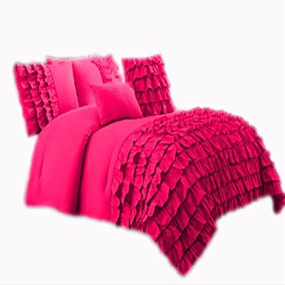 650 Thread Count 2 Piece Premium Waterfall Half Ruffle Duvet Cover Twin XL 100% Egyptian Cotton Hot Pink