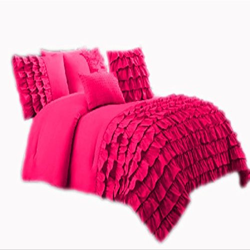650 Thread Count 2 Piece Premium Waterfall Half Ruffle Duvet Cover Twin XL 100% Egyptian Cotton Hot Pink