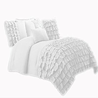 750 Thread Count 2 Piece Premium Waterfall Half Ruffle Duvet Cover Twin XL 100% Egyptian Cotton White