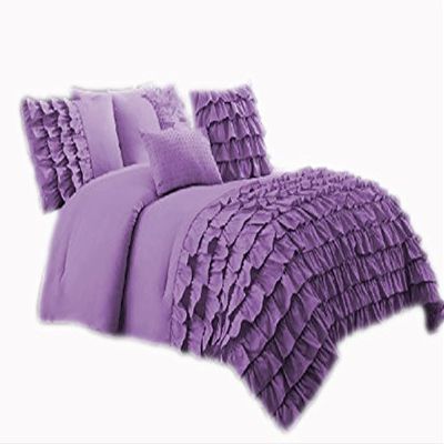 600 Thread Count 2 Piece Premium Waterfall Half Ruffle Duvet Cover Twin 100% Egyptian Cotton Purple