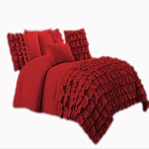 650 Thread Count Premium Waterfall Half Ruffle Duvet Cover Queen 100% Egyptian Cotton Burgundy