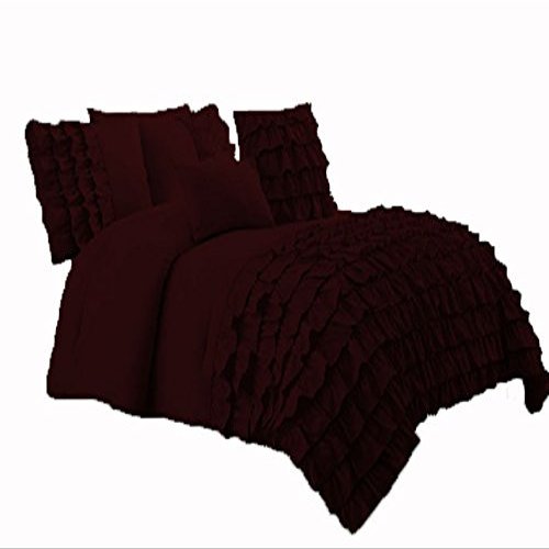 600 Thread Count Premium Waterfall Half Ruffle Duvet Cover Full XL 100% Egyptian Cotton Wine