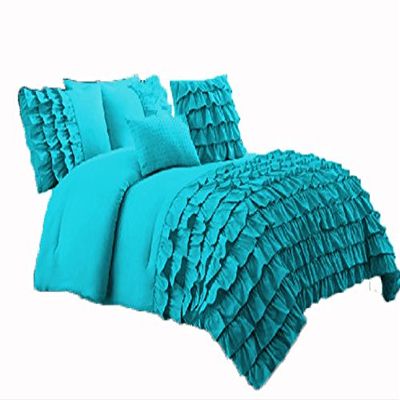 750 Thread Count Premium Waterfall Half Ruffle Duvet Cover Full 100% Egyptian Cotton Robin Blue