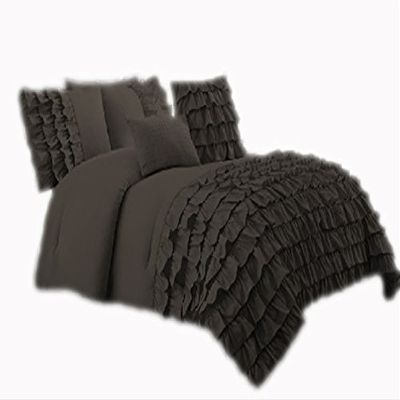 580 Thread Count 2 Piece Premium Waterfall Half Ruffle Duvet Cover Twin XL 100% Egyptian Cotton Dark Gray