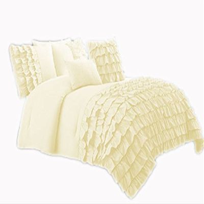 580 Thread Count 2 Piece Premium Waterfall Half Ruffle Duvet Cover Twin XL 100% Egyptian Cotton Ivory