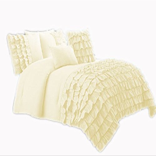 580 Thread Count 2 Piece Premium Waterfall Half Ruffle Duvet Cover Twin XL 100% Egyptian Cotton Ivory