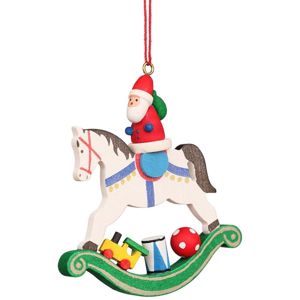 Alexander Taron 10-0603 Christian Ulbricht Ornament-Santa on Rocking Horse-3" H x 2.75" W x .25" D, White