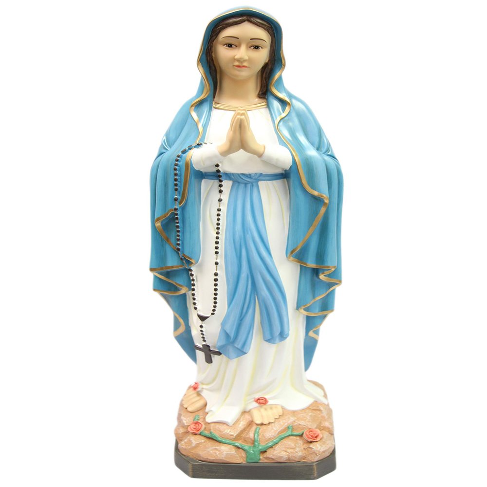 38 1/2" Large Our Lady of Lourdes Blessed Virgin Mary Statue Sculpture Figure Blue Made in Italy Indoor Outdoor