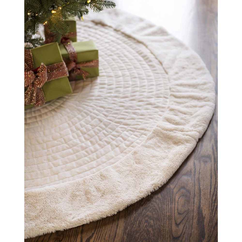 Balsam Hill Berkshire Christmas Ivory Tree Skirt - Elegant Quilted Tree Base That Beautifully Conceals Your Stand and Enhances Your Holiday Decorating, Ivory, 60"