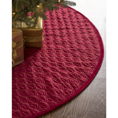 Balsam Hill Lancaster Quilted Christmas Tree Skirt - Reversible Tree Skirt with Metallic Gold Threading, Cardinal Red, 84"