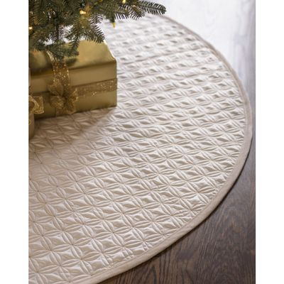 Balsam Hill Lancaster Quilted Christmas Tree Skirt - Reversible Tree Skirt with Metallic Gold Threading, Ivory White, 72"