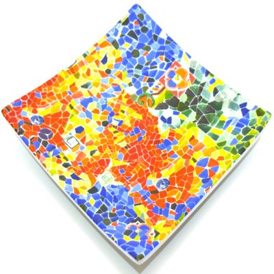ART ESCUDELLERS Porcelain Tray Dong 20x20 Decorated in TRENCADIS Gaud Style. (Colour Aurora). 7.87'' x 7.87''