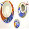 ART ESCUDELLERS Porcelain INDIVIDUAL TEA SET BUTTERFLY decorated in TRENCADIS Gaud style. (Colour AURORA). 8.46'' x 4.92'' x 2.95'' view 3