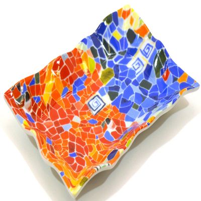 ART ESCUDELLERS Porcelain Tray TRYANA Decorated in TRENCADIS Gaud Style. (Colour Aurora). 5.12'' x 3.54''