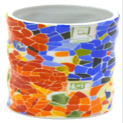 ART ESCUDELLERS Porcelain Pencil Pot/Pen Holder Decorated in TRENCADIS Gaud Style. (Colour Aurora). 2.36'' x 2.36'' x 4.33''