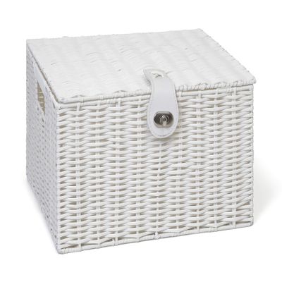 ARPAN Large Resin Woven Storage Basket Box with lid & Lock, White