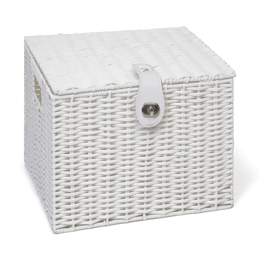 ARPAN Large Resin Woven Storage Basket Box with lid & Lock, White
