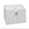 ARPAN Medium Resin Woven Storage Basket Box with Lid & Lock, M, White view 1