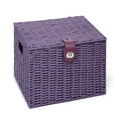 ARPAN Large Resin Woven Storage Basket Box with Lid & Lock, Purple