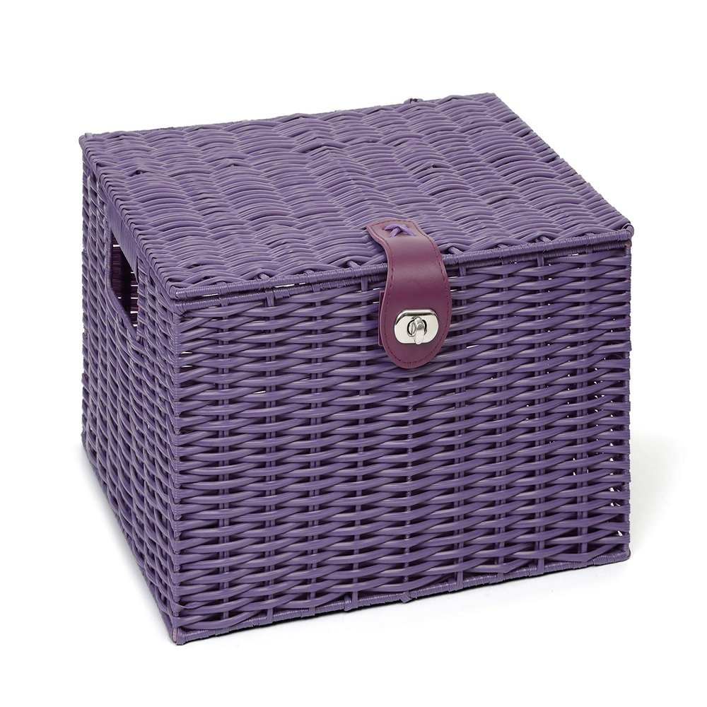 ARPAN Large Resin Woven Storage Basket Box with Lid & Lock, Purple