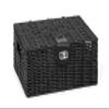 Arpan Small Resin Woven Storage Basket Box With Lid & Lock - Black view 1