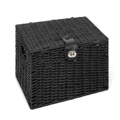Arpan Medium Resin Woven Storage Basket Box With Lid & Lock - Black