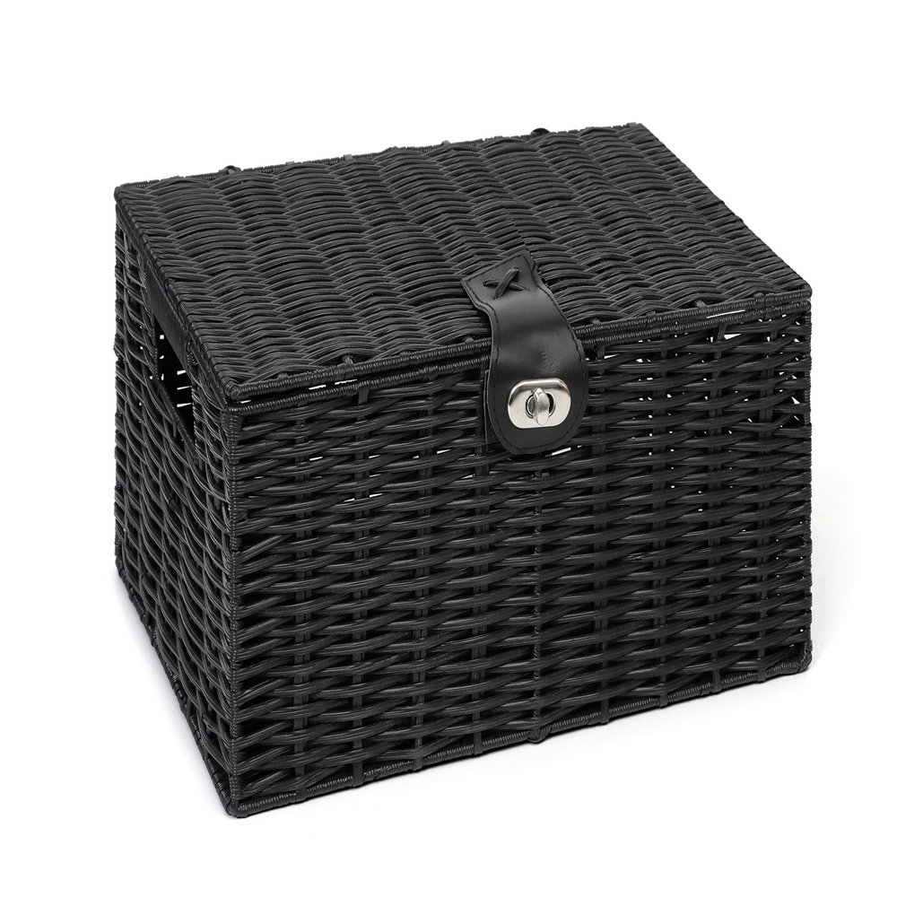 Arpan Medium Resin Woven Storage Basket Box With Lid & Lock - Black