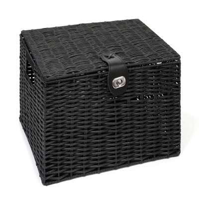 Arpan Large Resin Woven Storage Basket Box with Lid & Lock - Black