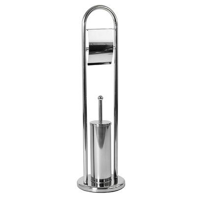 Bath Vida Toilet Brush and Paper Holder Round Base Stainless Steel Bathroom Stand