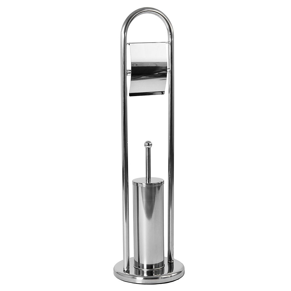 Bath Vida Toilet Brush and Paper Holder Round Base Stainless Steel Bathroom Stand