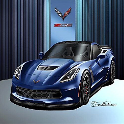 2015 CORVETTE Z06 WITH OPTIONAL AERO PACKAGE - NIGHT RACE BLUE - ART PRINT POSTER BY ARTIST DANNY WHITFIELD - SIZE 20 X 30