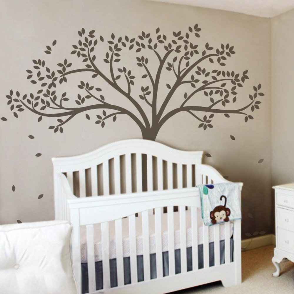 MairGwall Fall Tree Wall Decal Monochromatic Tree Decal Baby Nursery Wall Decor 78"H X 87"W (Dark Brown Tree)