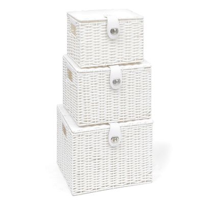 ARPAN Set of 3 Resin Woven Utility Storage Basket Box With Lid & Lock (White)