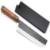 Yoshihiro Black-Forged High Performance SLD Damascus Steel Nakiri Vegetable Knife (7" (180mm), Ironwood Handle) (with Saya) view 1