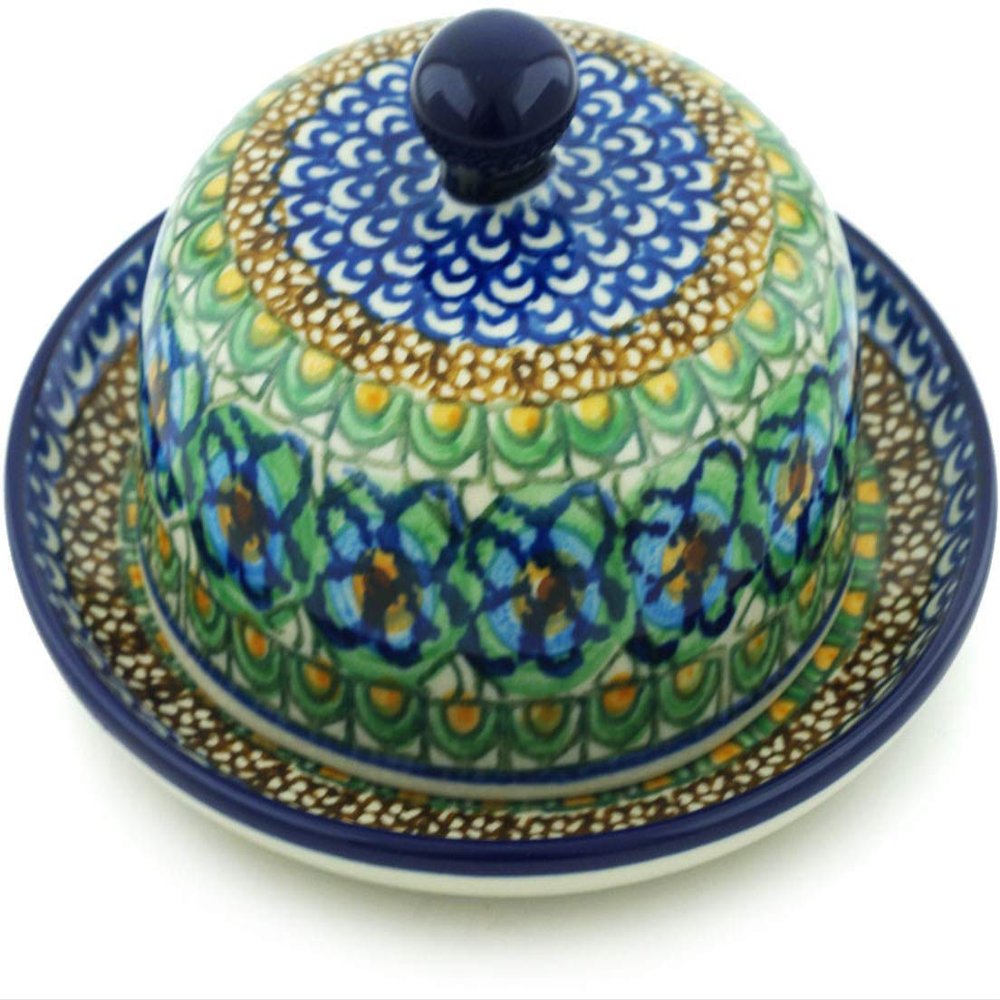 Polmedia Polish Pottery Dish with Cover UNIKAT - Mardi Gras Pattern Handmade in Boleslawiec Poland by Ceramika Artystyczna + Certificate of Authenticity