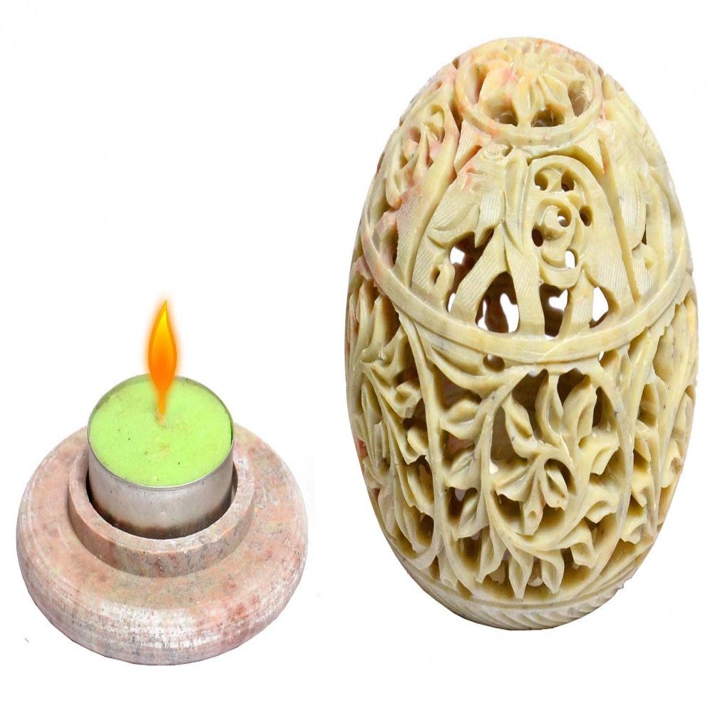 3.5"x4" Marble Soapstone Candle Holder Elephant Hand Carved Work Home Decor
