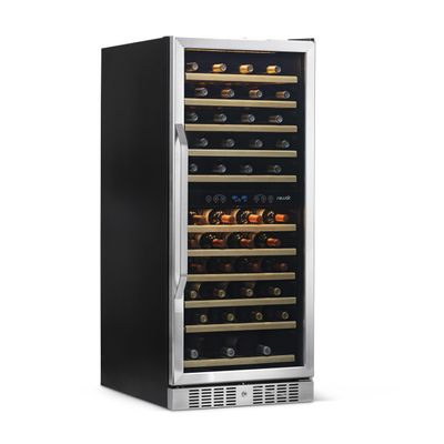 Newair 24" Wine Cooler Refrigerator, Large 116 Bottle Built-in or Freestanding Dual Zone Wine Cellar in Stainless Steel with Precision Thermostat, Full Extension Beechwood Shelves