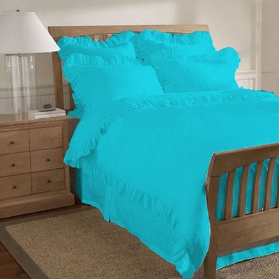 400 Thread Count 2 Piece Edge Ruffle Duvet Cover Set with Matching Pillow Shams Twin 100% Egyptian Cotton Turquoise
