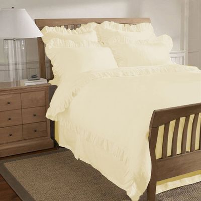 400 Thread Count 3 Piece Edge Ruffle Duvet Cover Set with Matching Pillow Shams California Queen 100% Egyptian Cotton Ivory