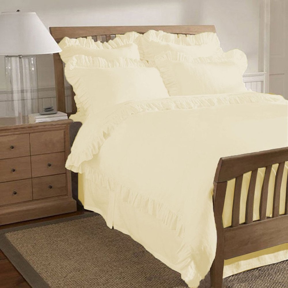 400 Thread Count 3 Piece Edge Ruffle Duvet Cover Set with Matching Pillow Shams California Queen 100% Egyptian Cotton Ivory