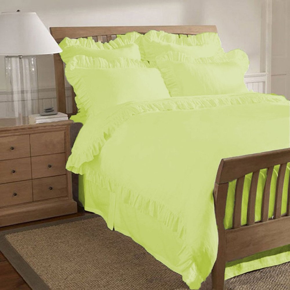200 Thread Count 5 Piece Edge Ruffle Duvet Cover Set with Extra Pillow Shams Full 100% Egyptian Cotton Leaf