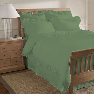 200 Thread Count 5 Piece Edge Ruffle Duvet Cover Set with Extra Pillow Shams Full 100% Egyptian Cotton Moss